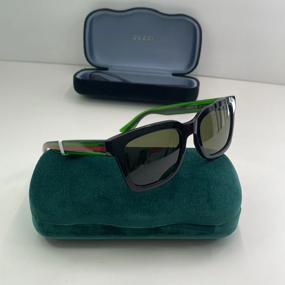 💯 - New Authentic Gucci Green Square Men`s Sunglasses GG0001SN 002 52 GG0001…